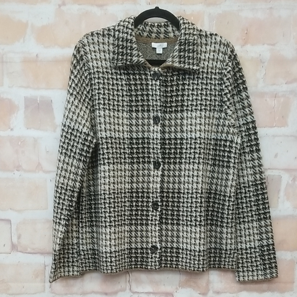 J. Jill Black and Cream Houndstooth Button Down Cardigan